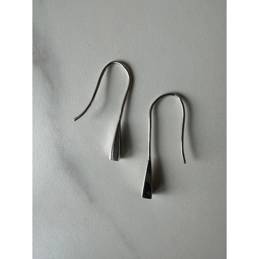 925 Sterling Silver Minimalist Tapered Geometric Drop Hook Earrings